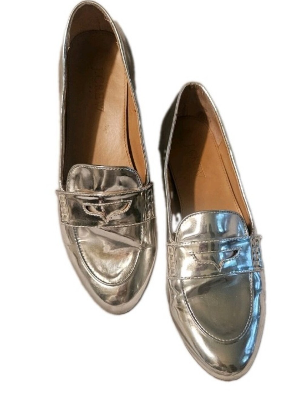 J.CREW Silver Mirror Metallic Penny Loafers Women's Size 7.5 Shoes